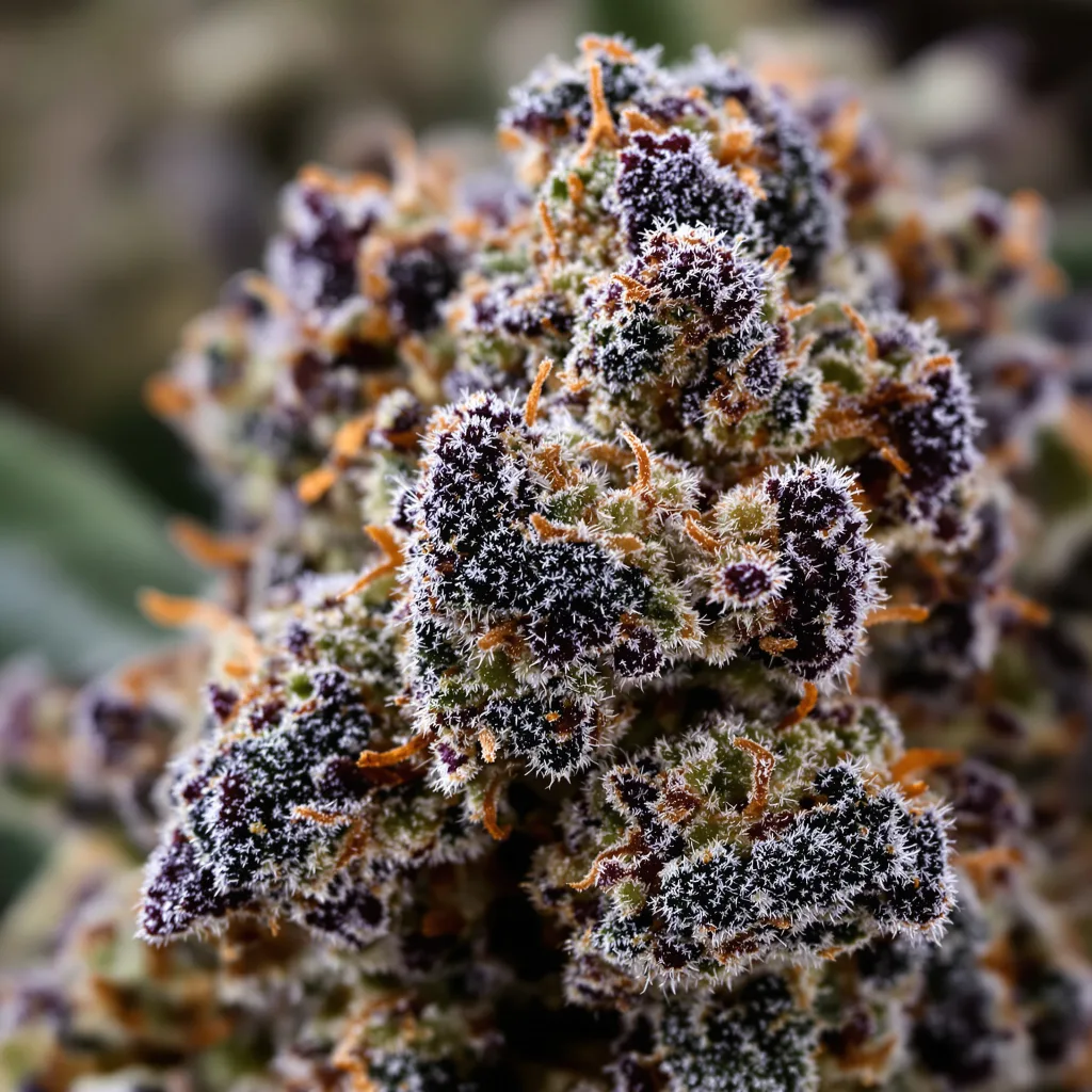 Skywalker Alien cannabis bud close-up showing dense purple-tinged calyxes