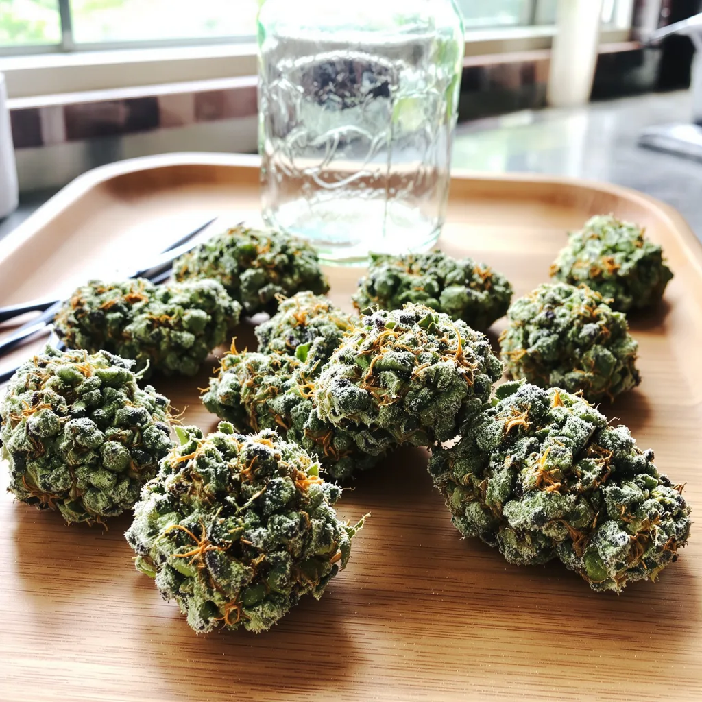 Smelliot 47% indica / 53% sativa flower with visible trichomes