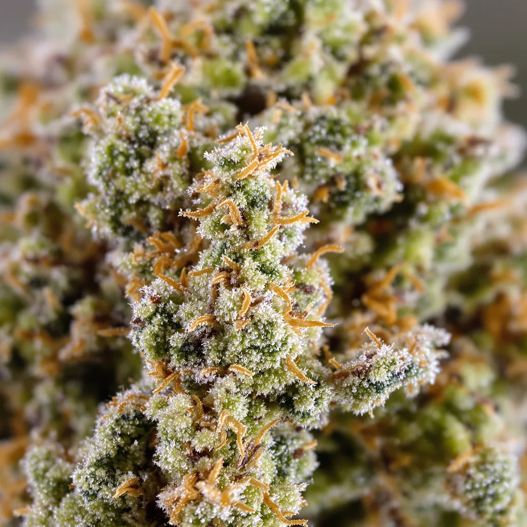 Smelliot cannabis bud close-up showing balanced bud structure with frosted trichomes