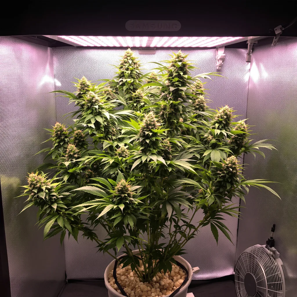 Snow Leopard 44% indica / 56% sativa flower with visible trichomes