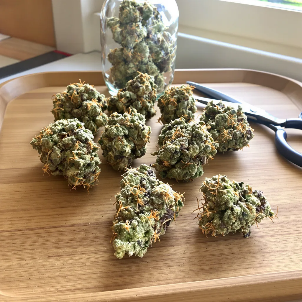 Snow Leopard 44% indica / 56% sativa flower with visible trichomes