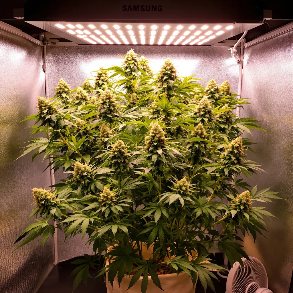 Snow Leopard 44% indica / 56% sativa flower with visible trichomes