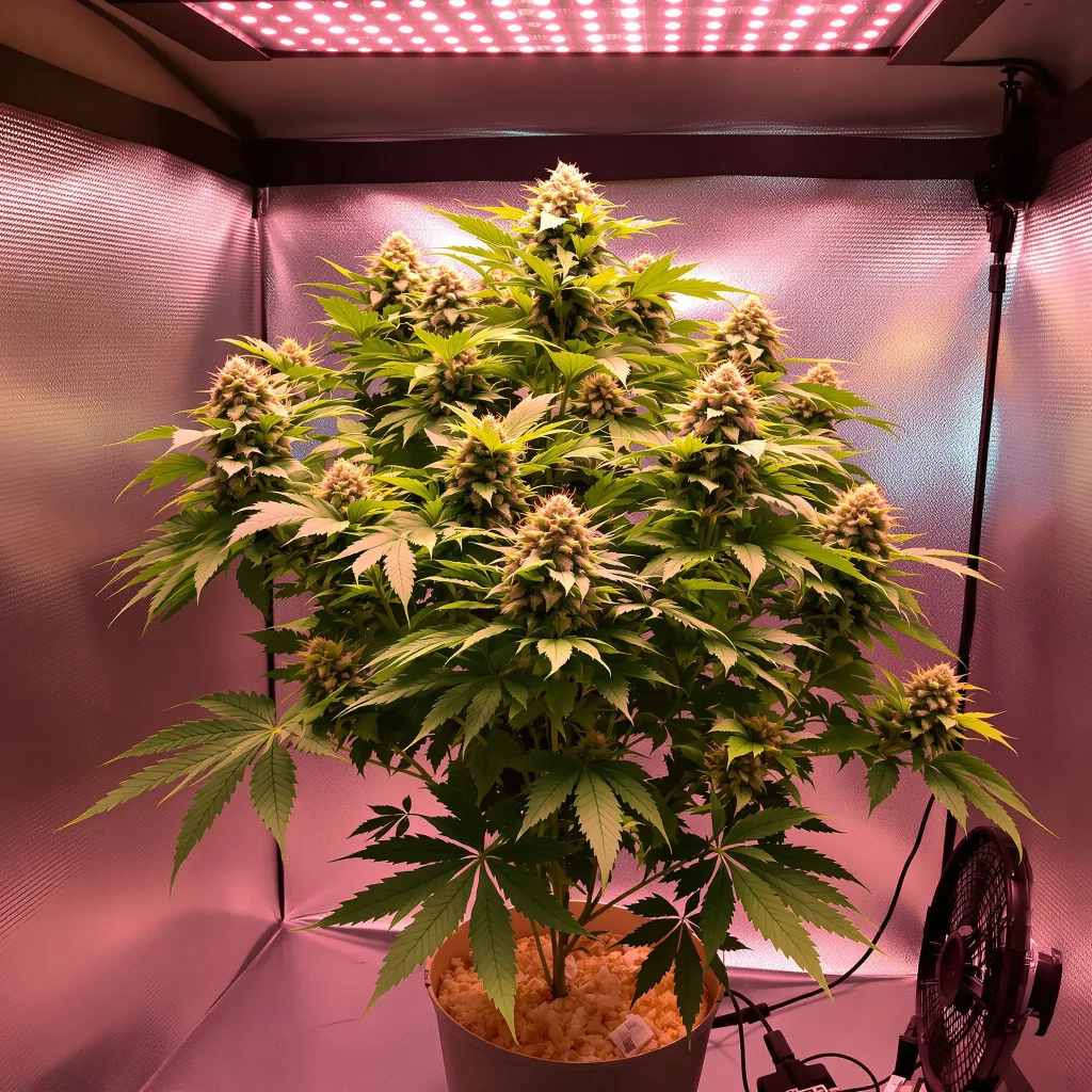 Snow White 80% indica / 10% sativa flower with visible trichomes