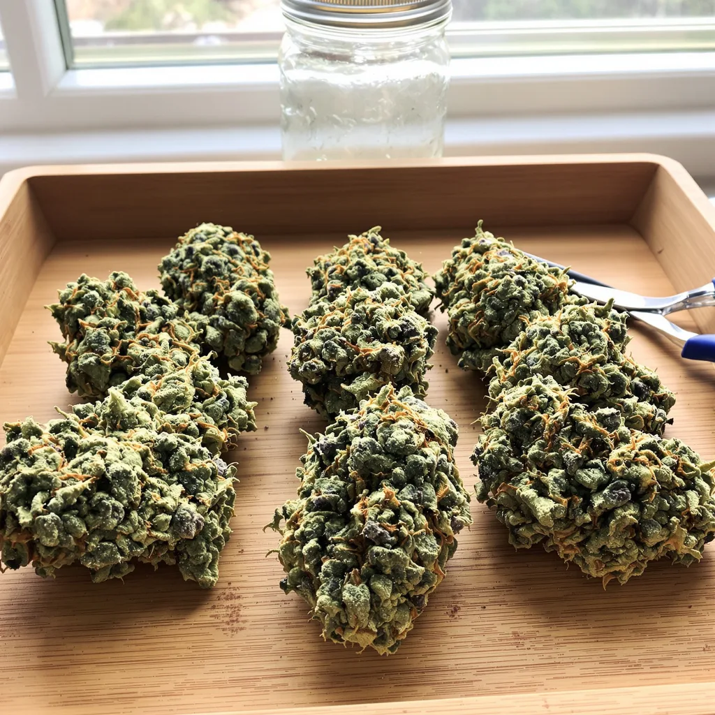 Snowcap Dream 46% indica / 54% sativa flower with visible trichomes