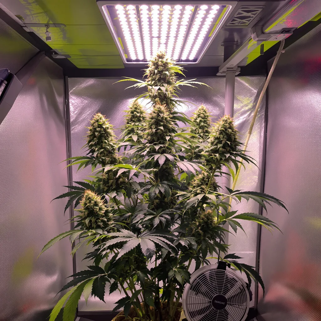 Snowcap Dream 46% indica / 54% sativa flower with visible trichomes