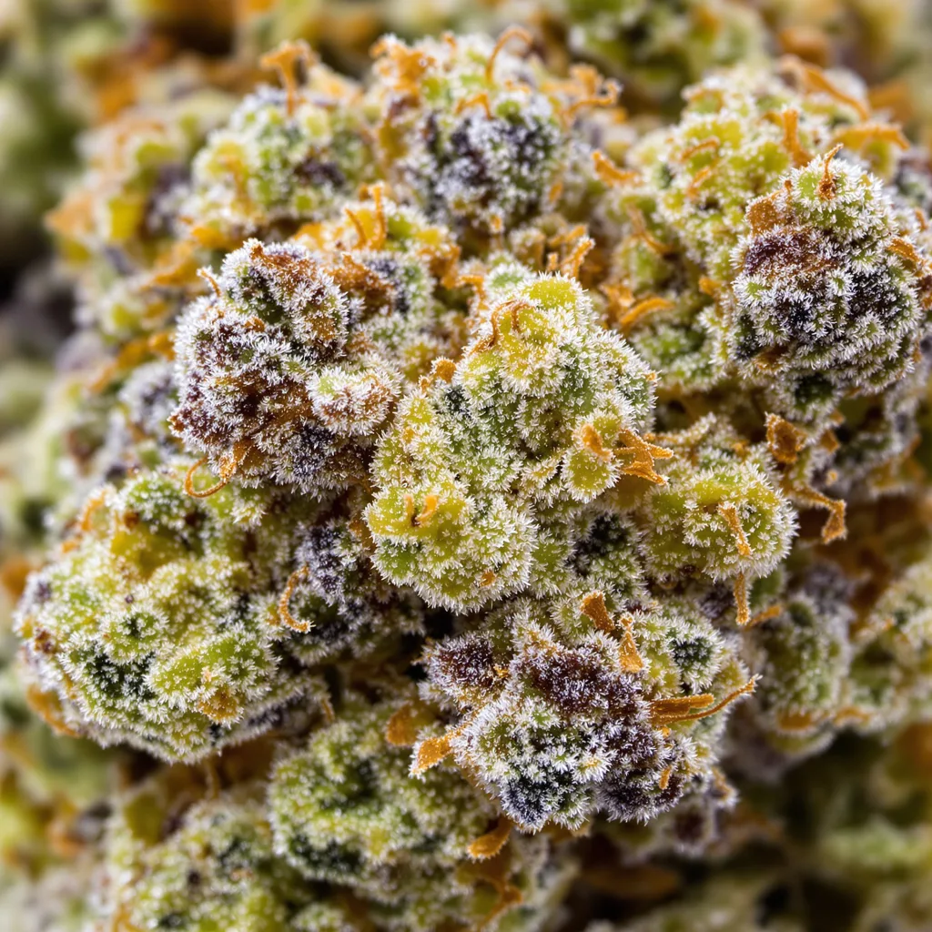 Snowcap Dream cannabis bud close-up showing balanced bud structure with frosted trichomes