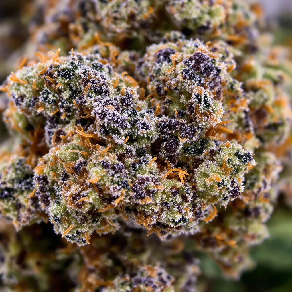 Somango cannabis bud close-up showing dense purple-tinged calyxes