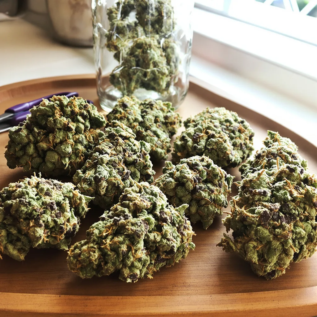 Sour Alien 40% indica / 60% sativa flower with visible trichomes