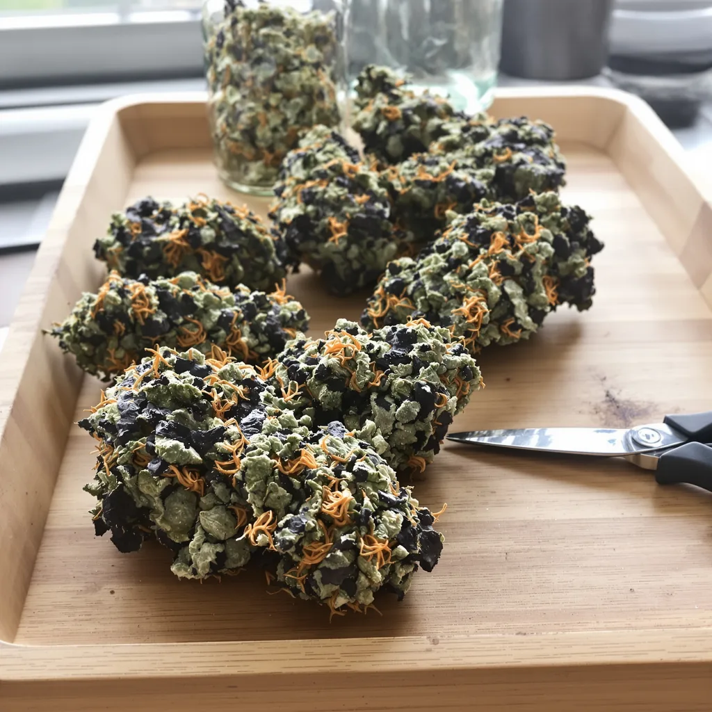 Sour Bubble 81% indica / 19% sativa flower with visible trichomes