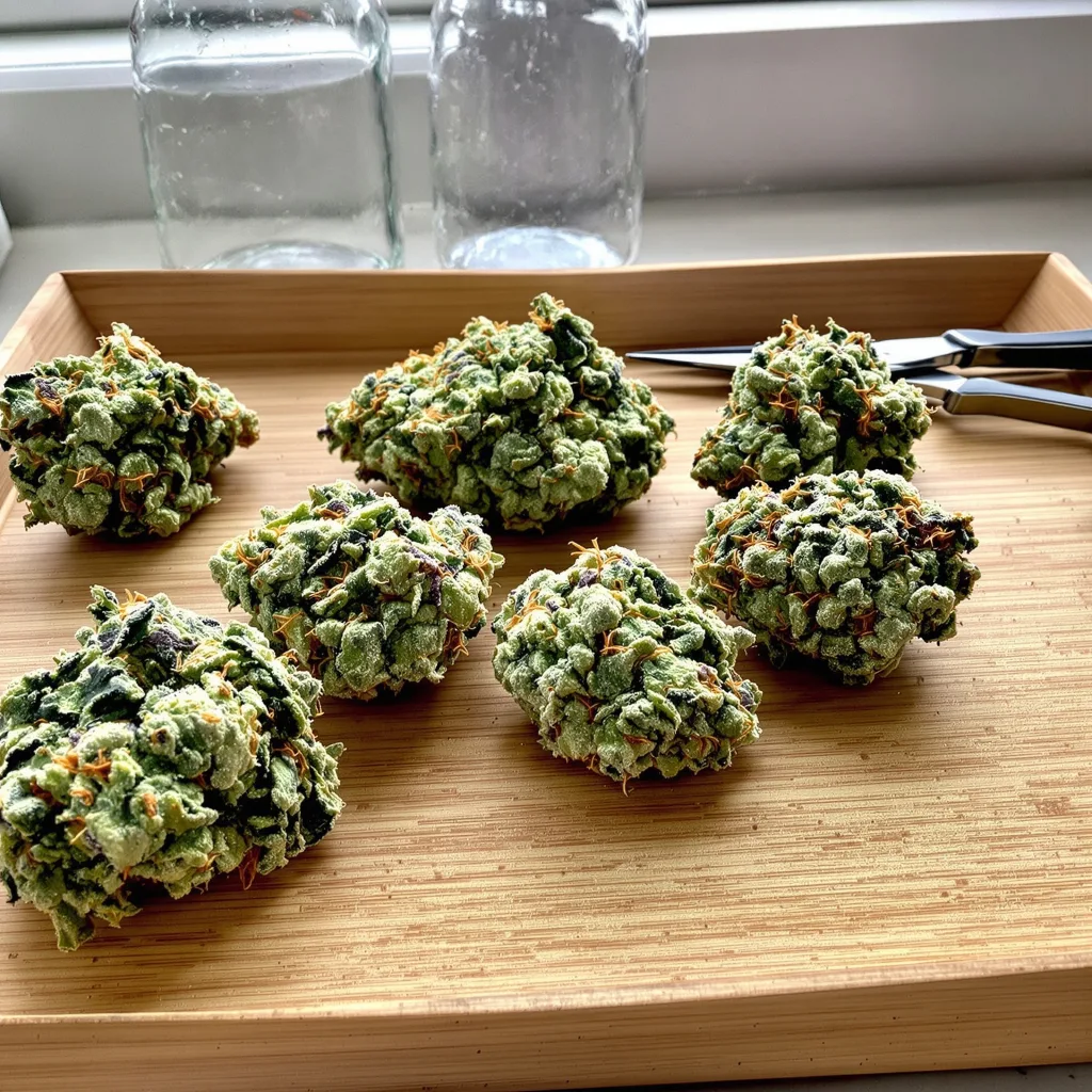 Sour Dubble 61% indica / 39% sativa flower with visible trichomes