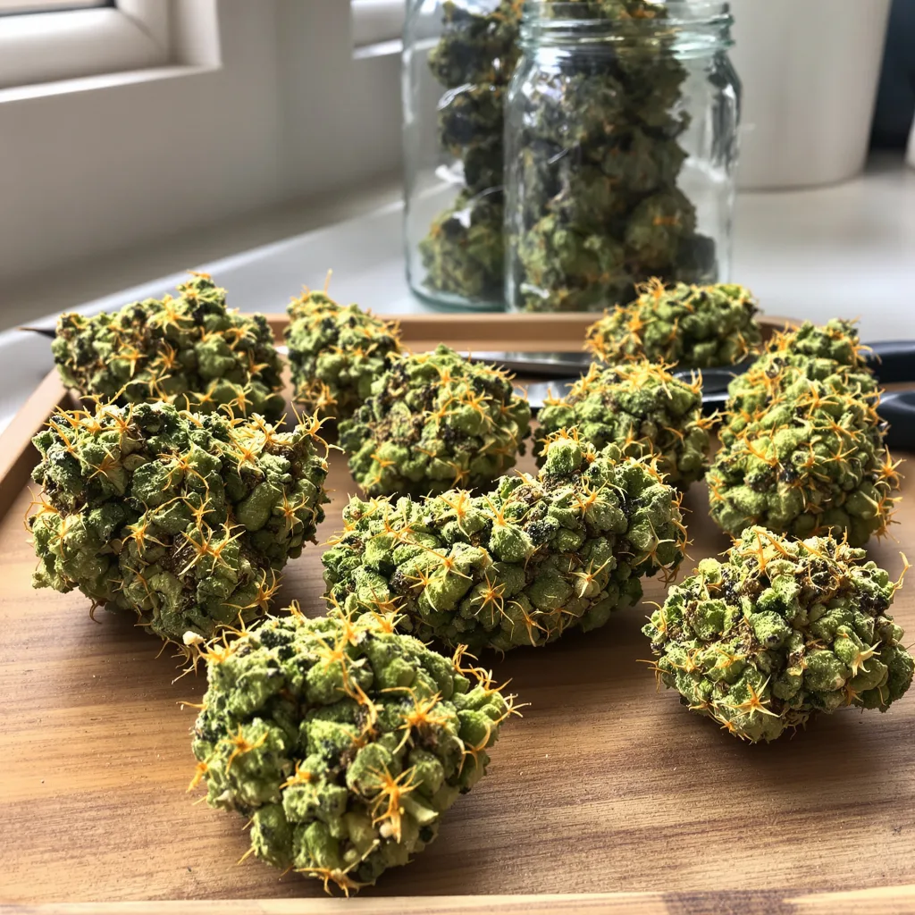 Sour Jack 18% indica / 82% sativa flower with visible trichomes