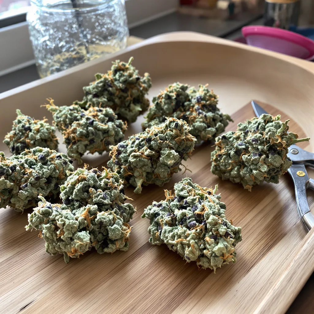 Sour Kush 50% indica / 50% sativa flower with visible trichomes