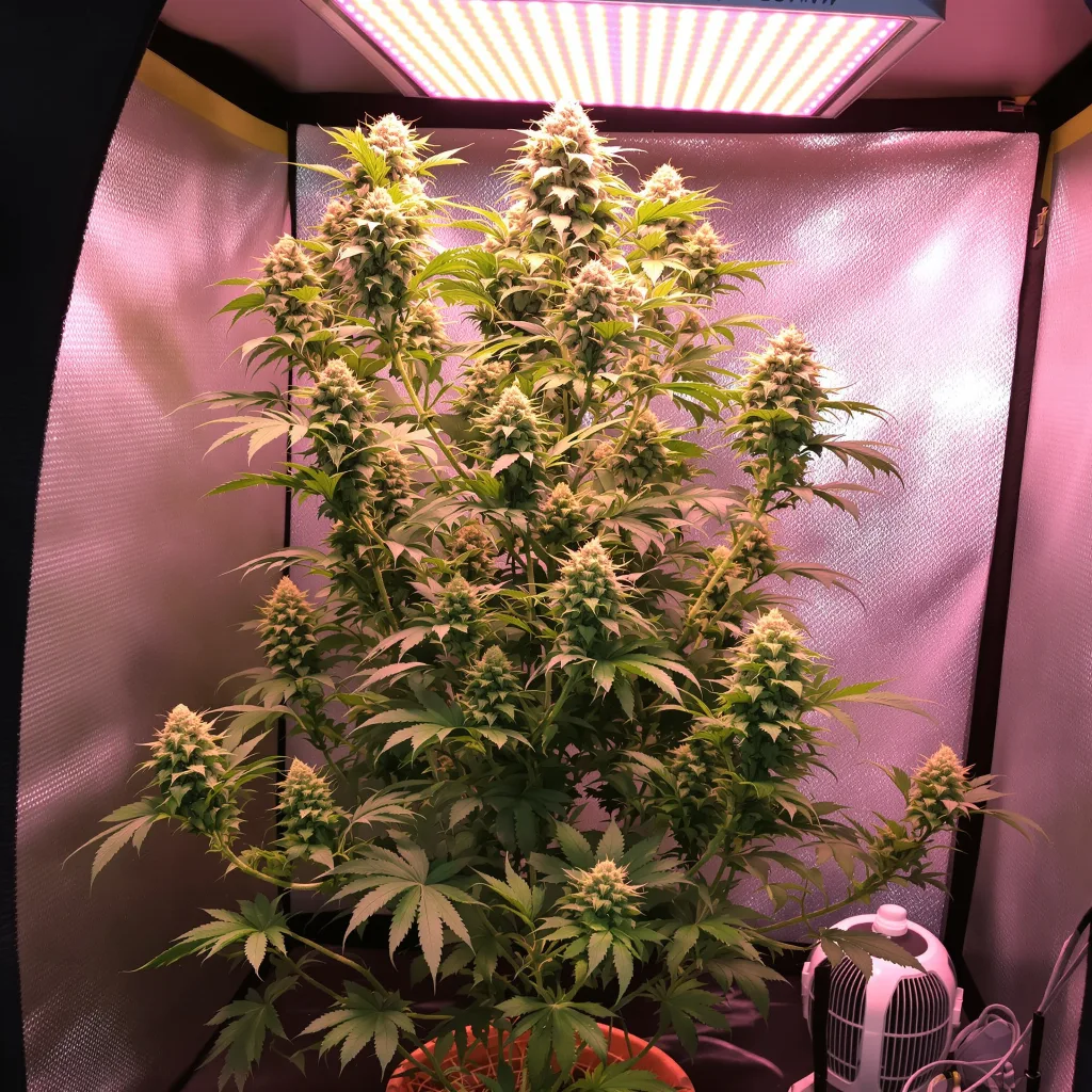 Sour Kush 50% indica / 50% sativa flower with visible trichomes