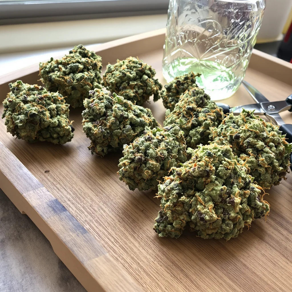 Sour OG 63% indica / 37% sativa flower with visible trichomes