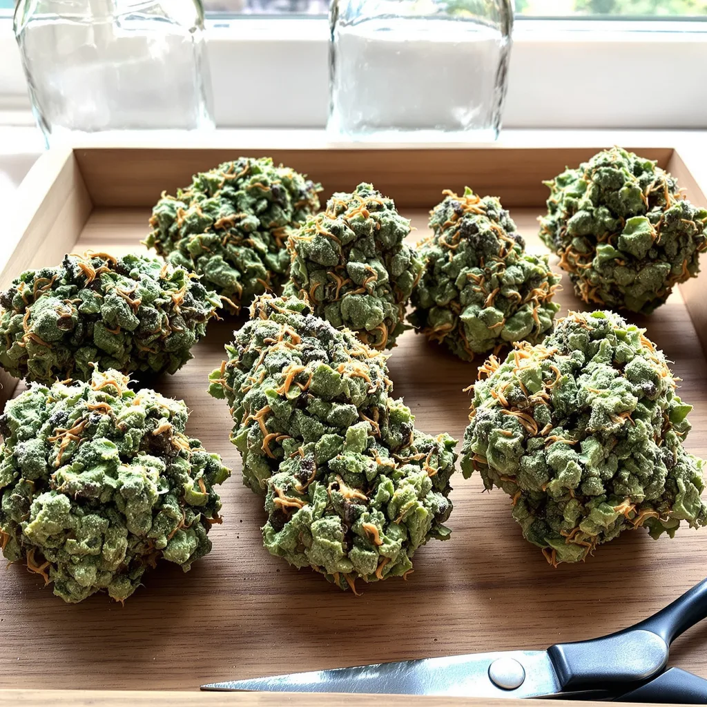 Space Bomb 40% indica / 60% sativa flower with visible trichomes