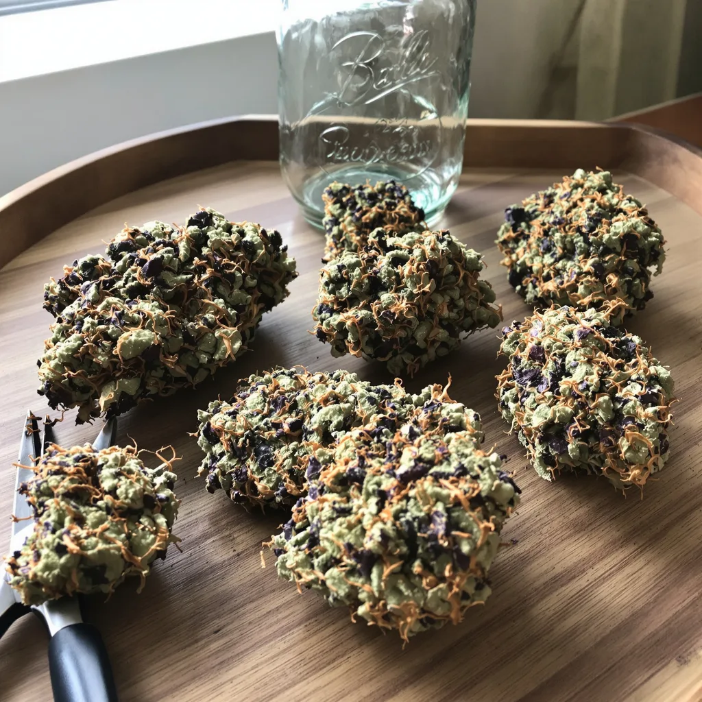 Space Dawg 89% indica / 11% sativa flower with visible trichomes