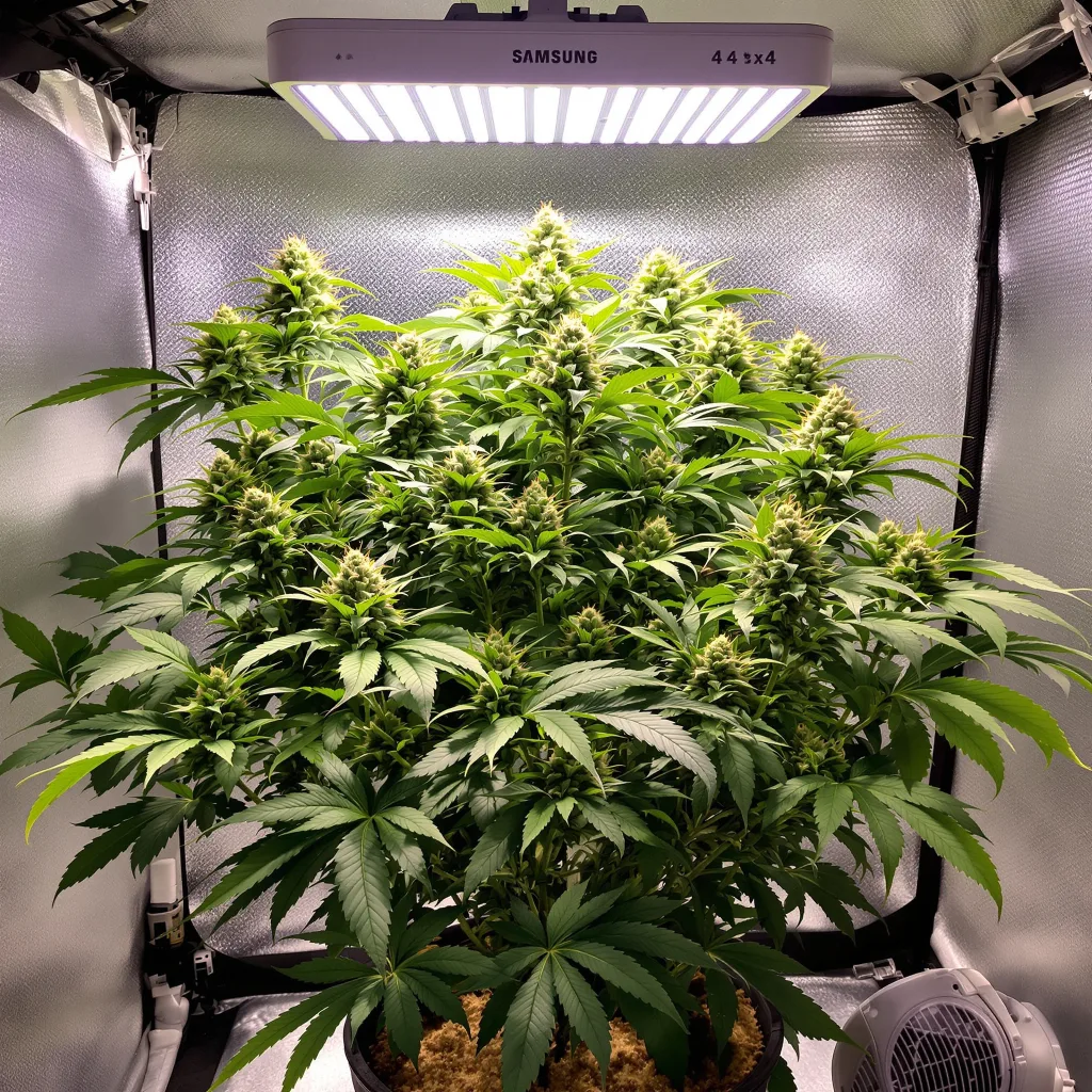 Space Dawg 89% indica / 11% sativa flower with visible trichomes
