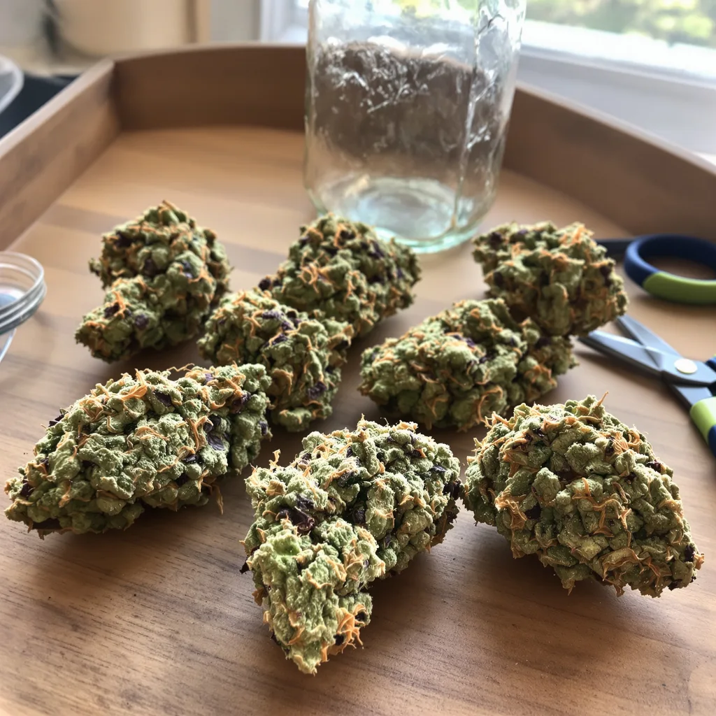 Space Queen 50% indica / 50% sativa flower with visible trichomes