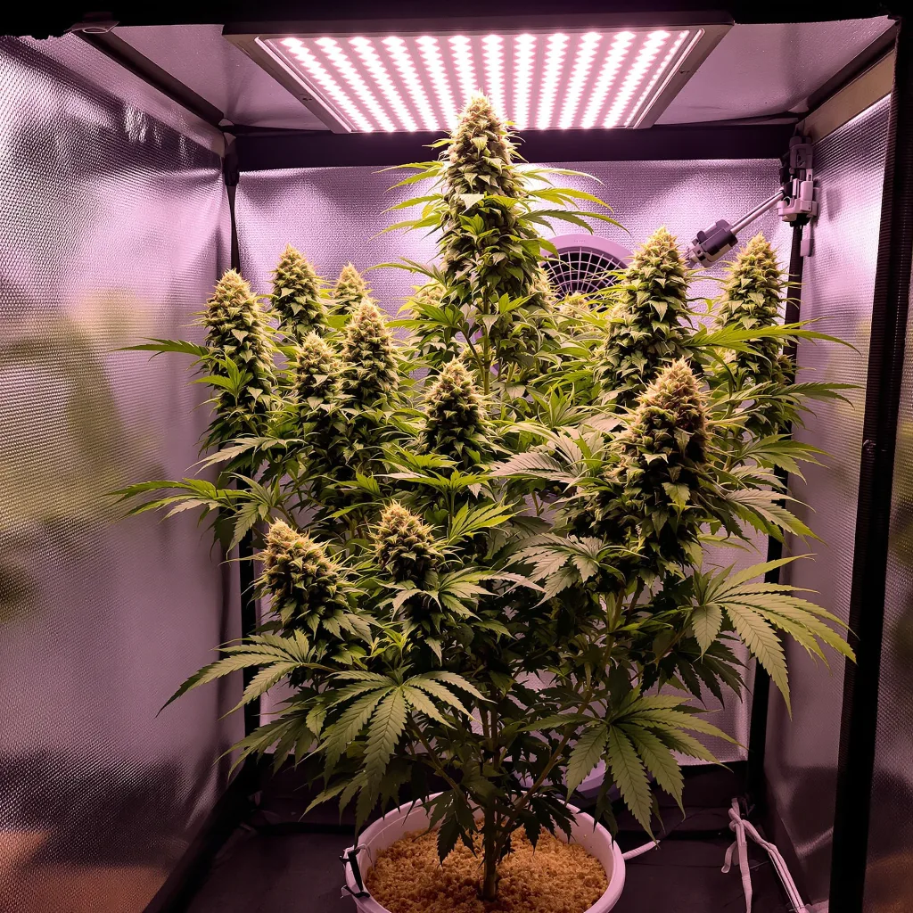 Space Queen 50% indica / 50% sativa flower with visible trichomes