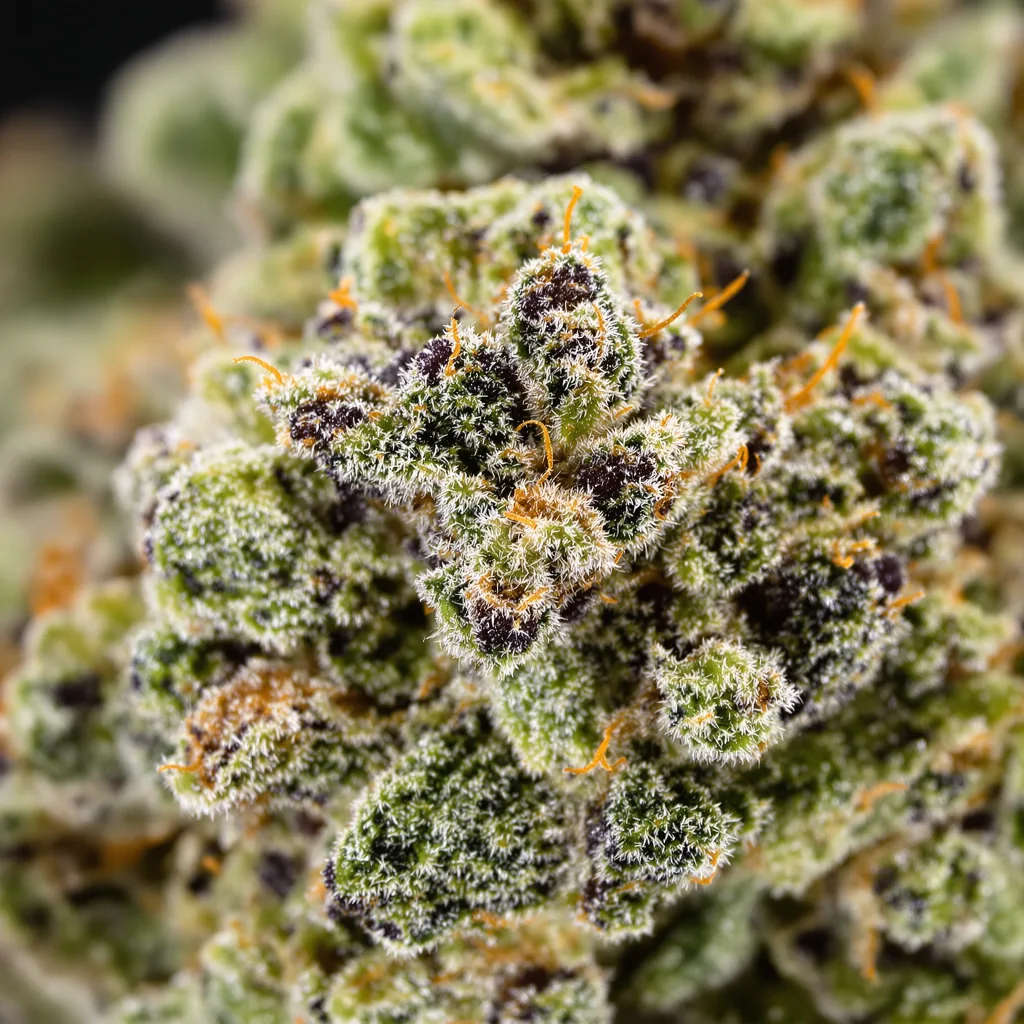 Special Kush #1 cannabis bud close-up showing dense purple-tinged calyxes