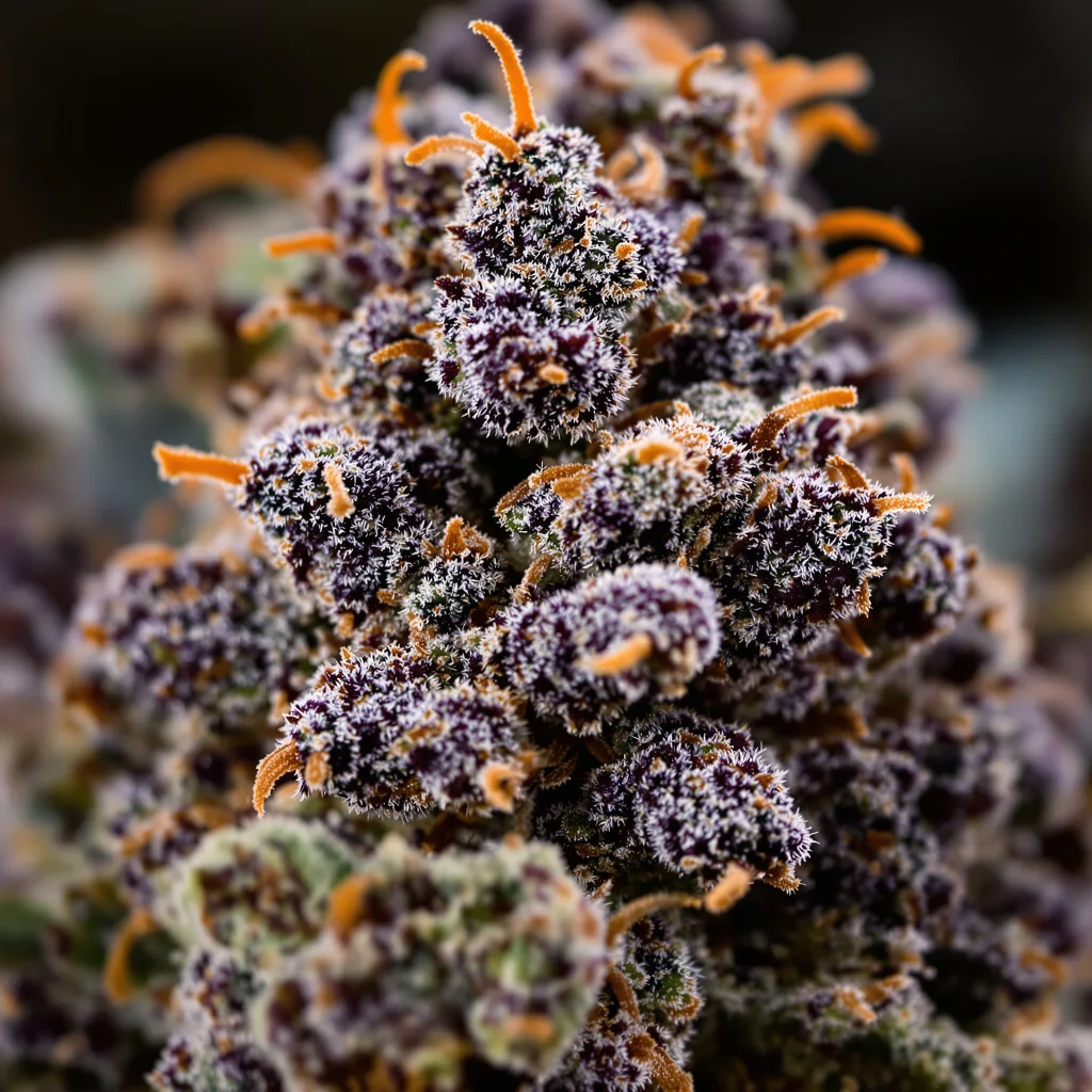 Star Berry cannabis bud close-up showing dense purple-tinged calyxes