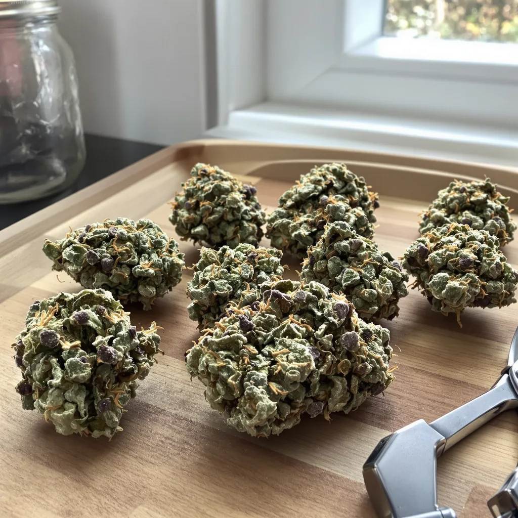 Sticky Dickie 64% indica / 36% sativa flower with visible trichomes