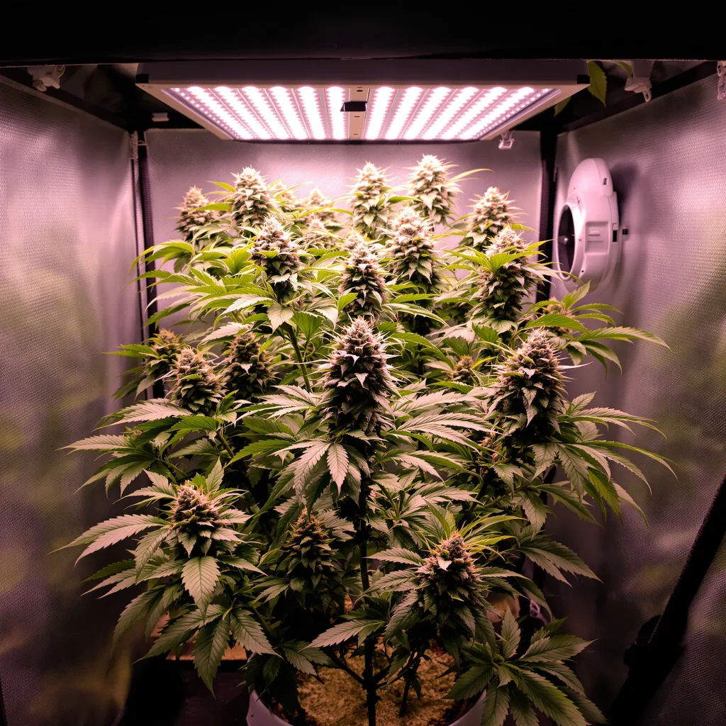 Stinking Rich 80% indica / 20% sativa flower with visible trichomes