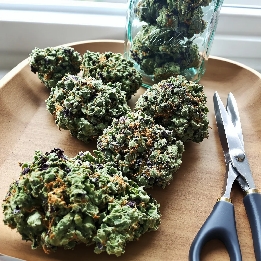 Strawberry Cheese 56% indica / 44% sativa flower with visible trichomes