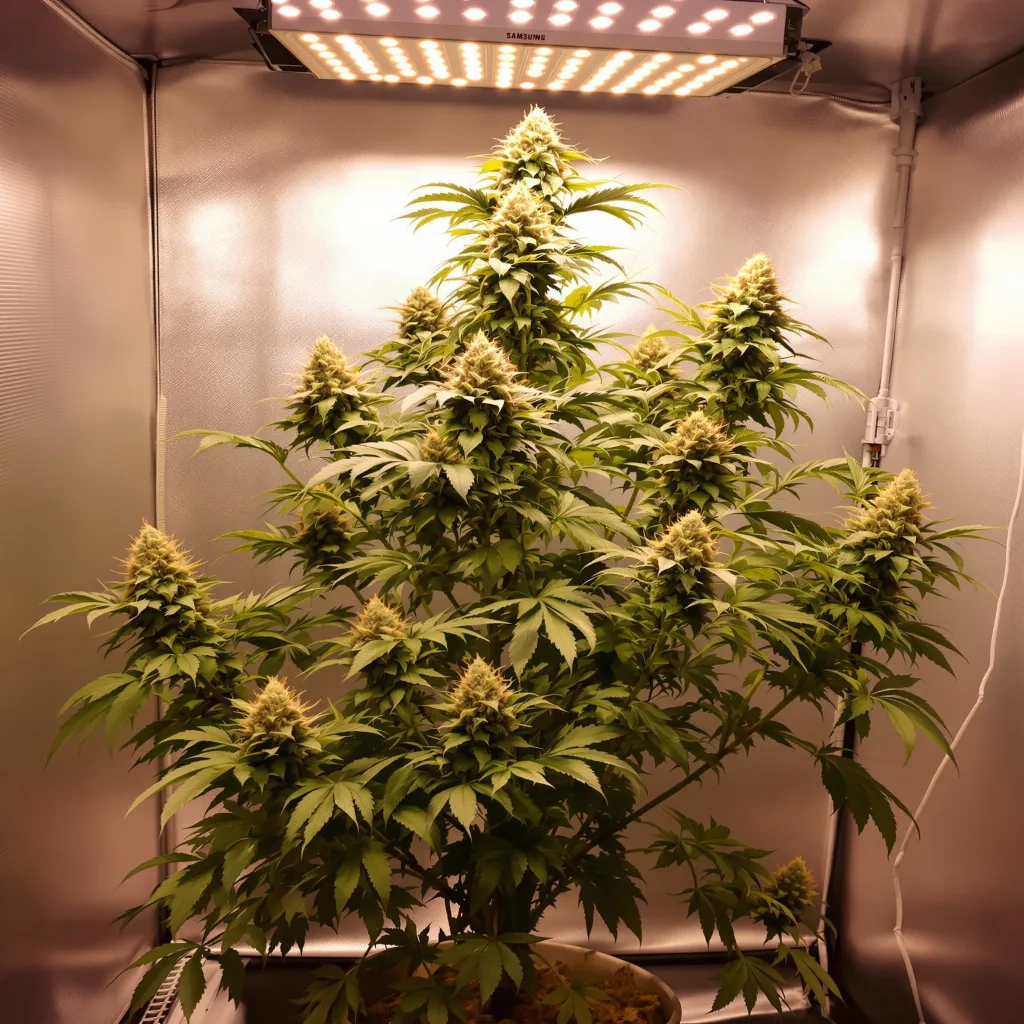 Strawberry Cheese 56% indica / 44% sativa flower with visible trichomes
