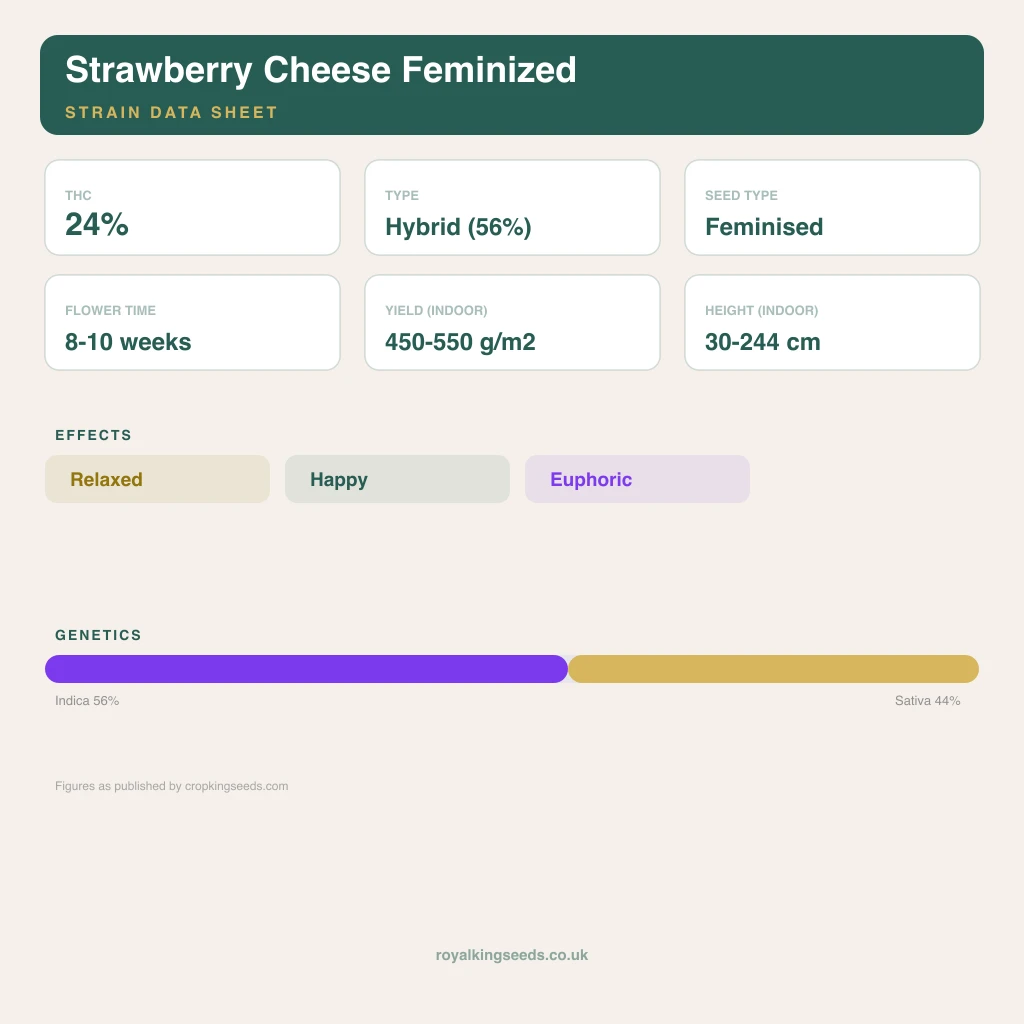 Strawberry Cheese 56% indica / 44% sativa flower with visible trichomes