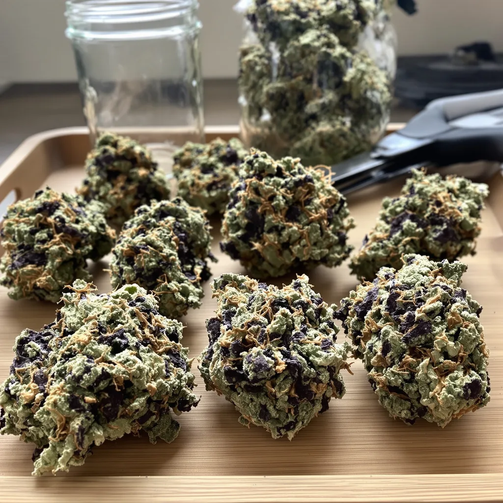 Strawberry Cheesecake 70% indica / 30% sativa flower with visible trichomes