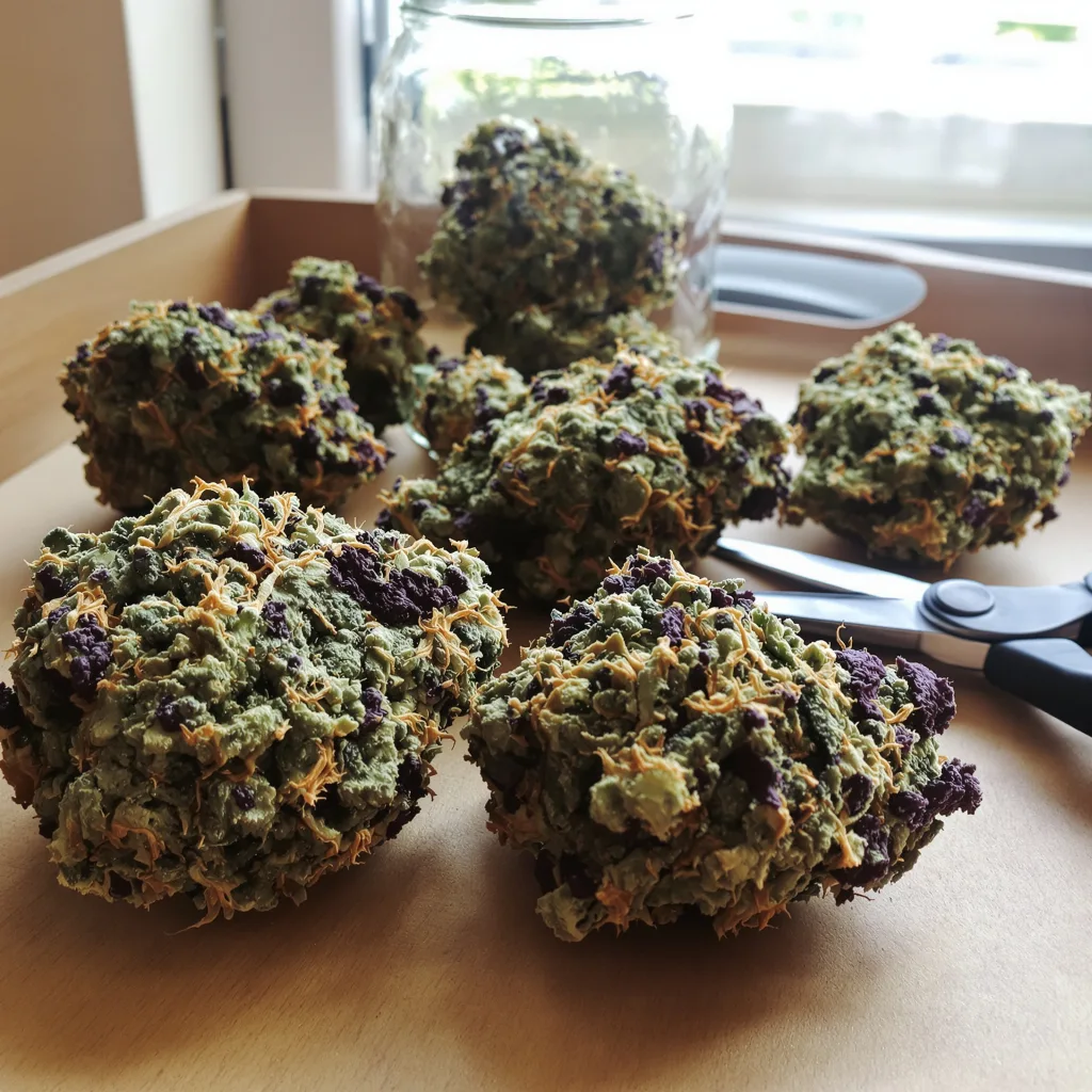 Strawberry Gorilla 70% indica / 30% sativa flower with visible trichomes