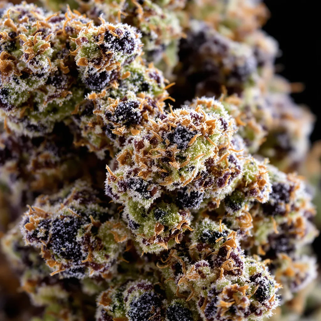 Strawberry Gorilla cannabis bud close-up showing dense purple-tinged calyxes