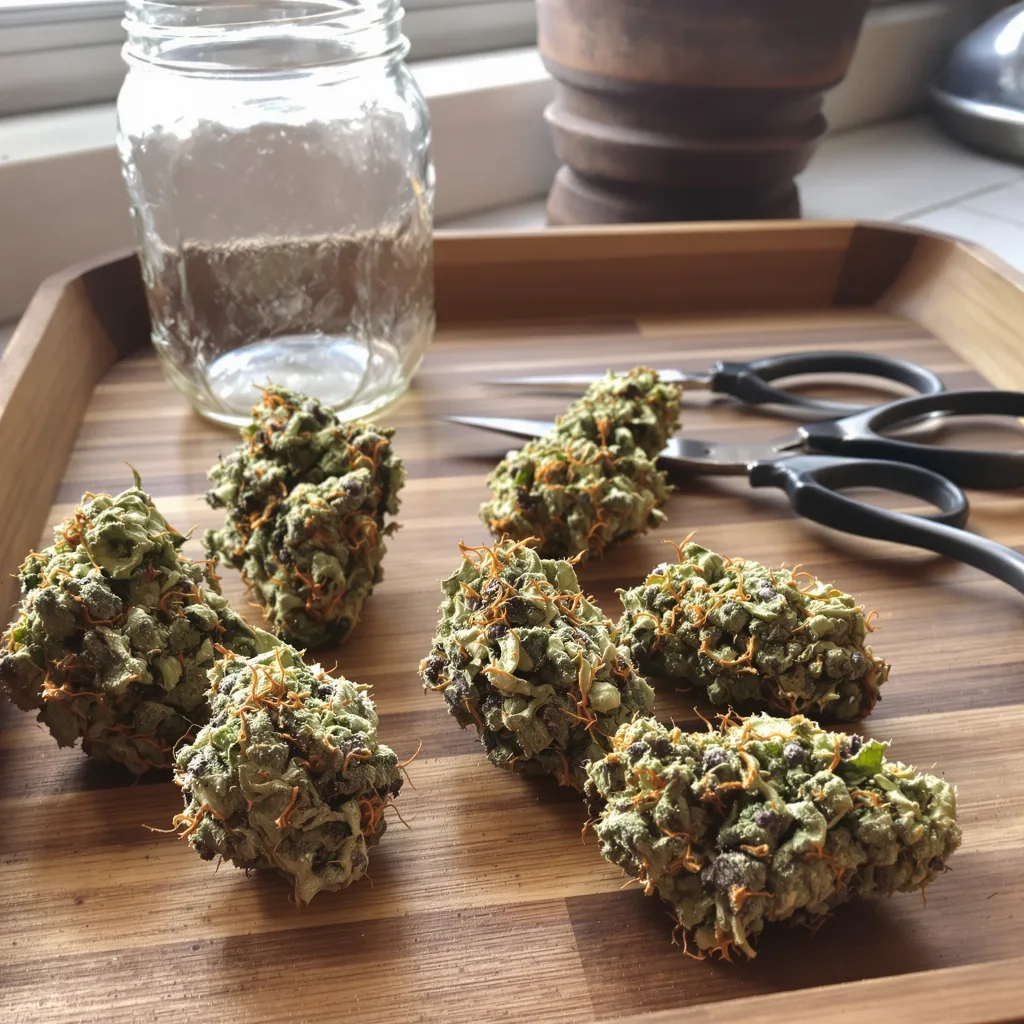Strawberry Milkshake 48% indica / 52% sativa flower with visible trichomes