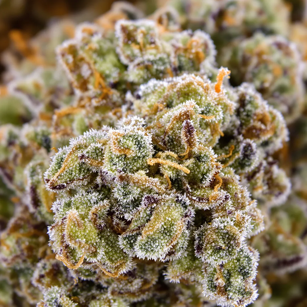 Strawberry Milkshake cannabis bud close-up showing balanced bud structure with frosted trichomes