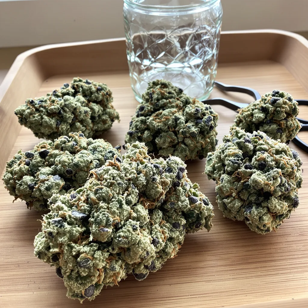 Sundae Driver 64% indica / 36% sativa flower with visible trichomes