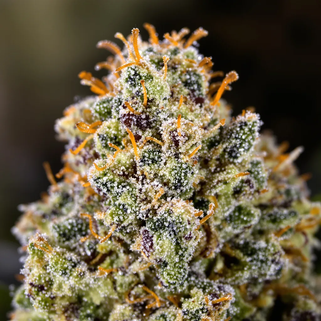 Sundae Driver cannabis bud close-up showing dense forest-green nugs