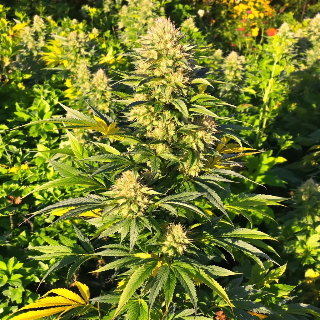 Sunrise 37% indica / 63% sativa flower with visible trichomes