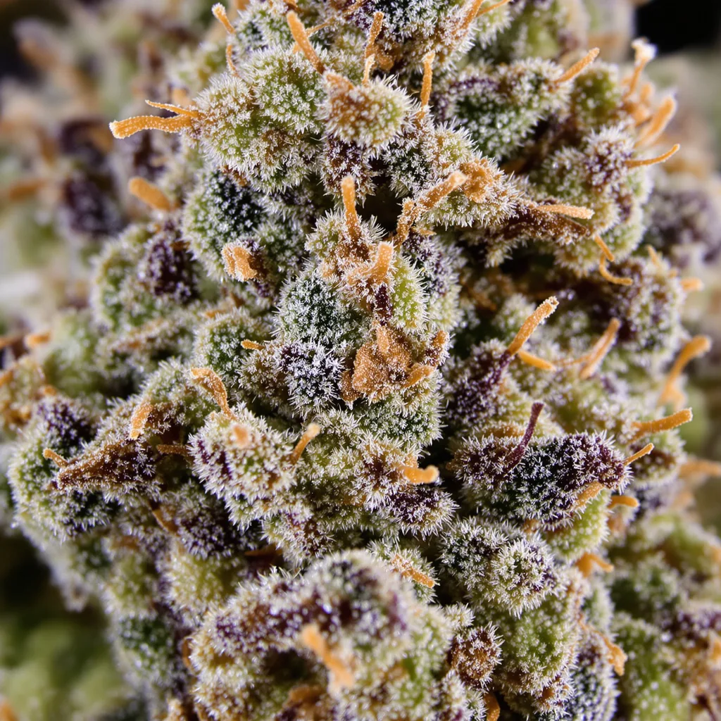 Super Jack cannabis bud close-up showing dense forest-green nugs