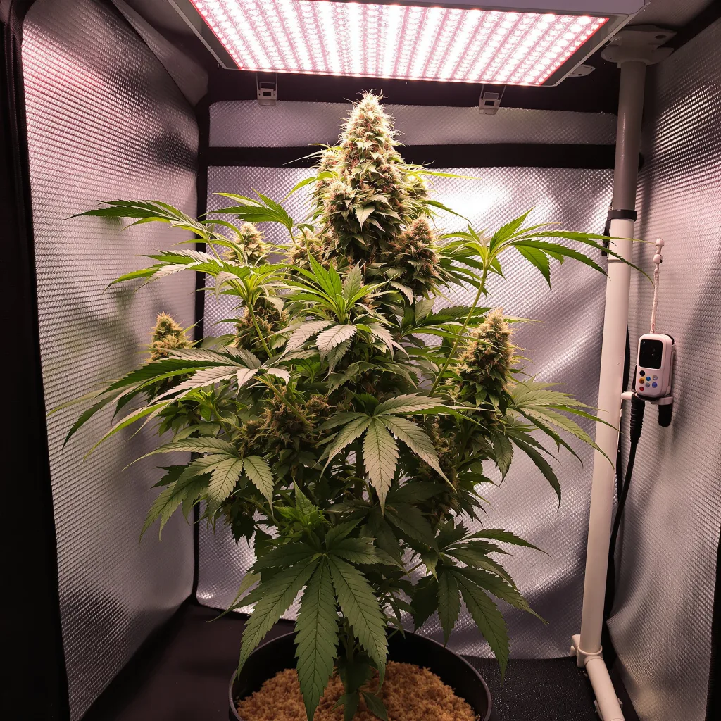 Super Kush 71% indica / 29% sativa flower with visible trichomes