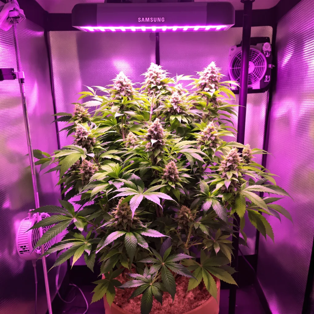 Super Skunk 70% indica / 30% sativa flower with visible trichomes