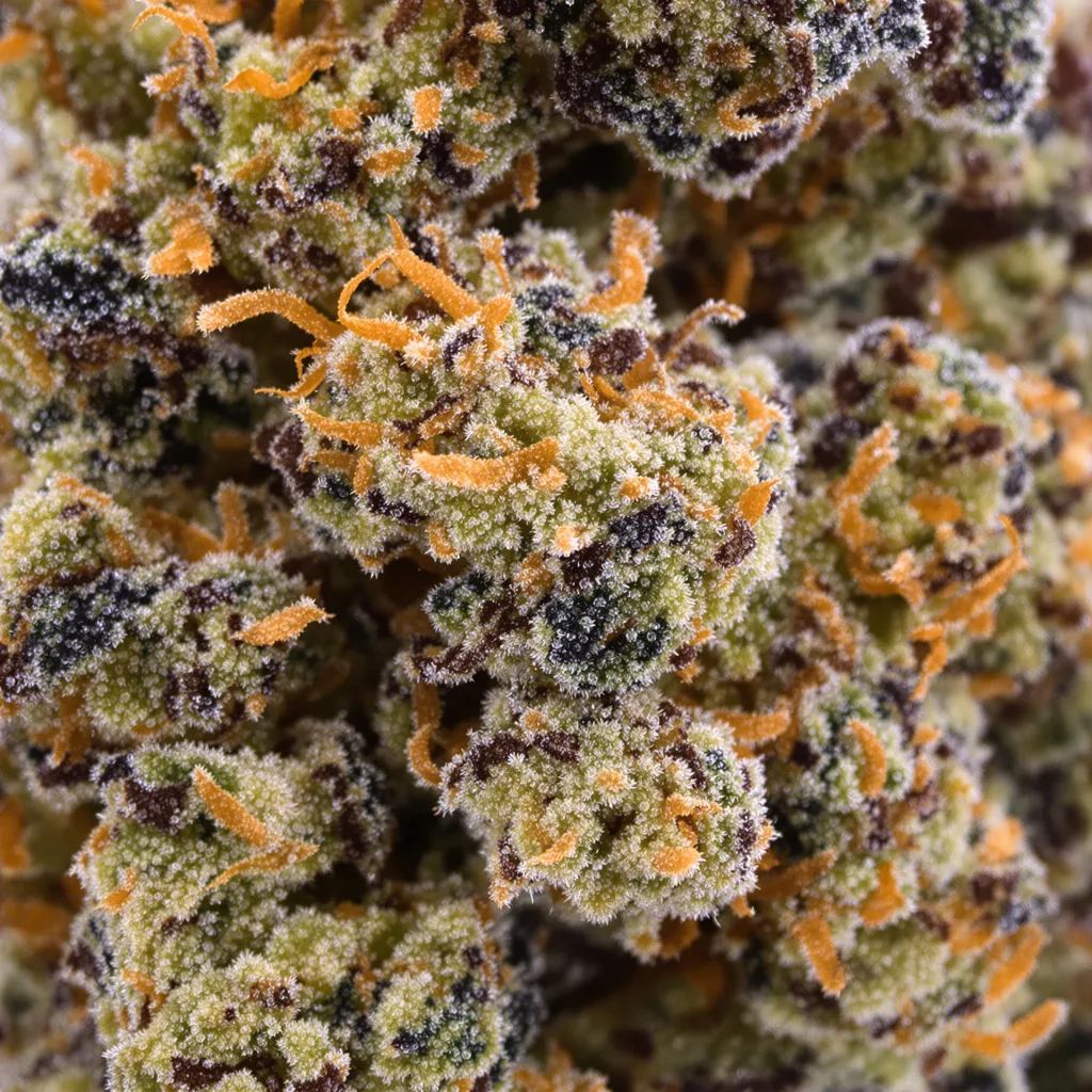 Super Skunk cannabis bud close-up showing dense purple-tinged calyxes