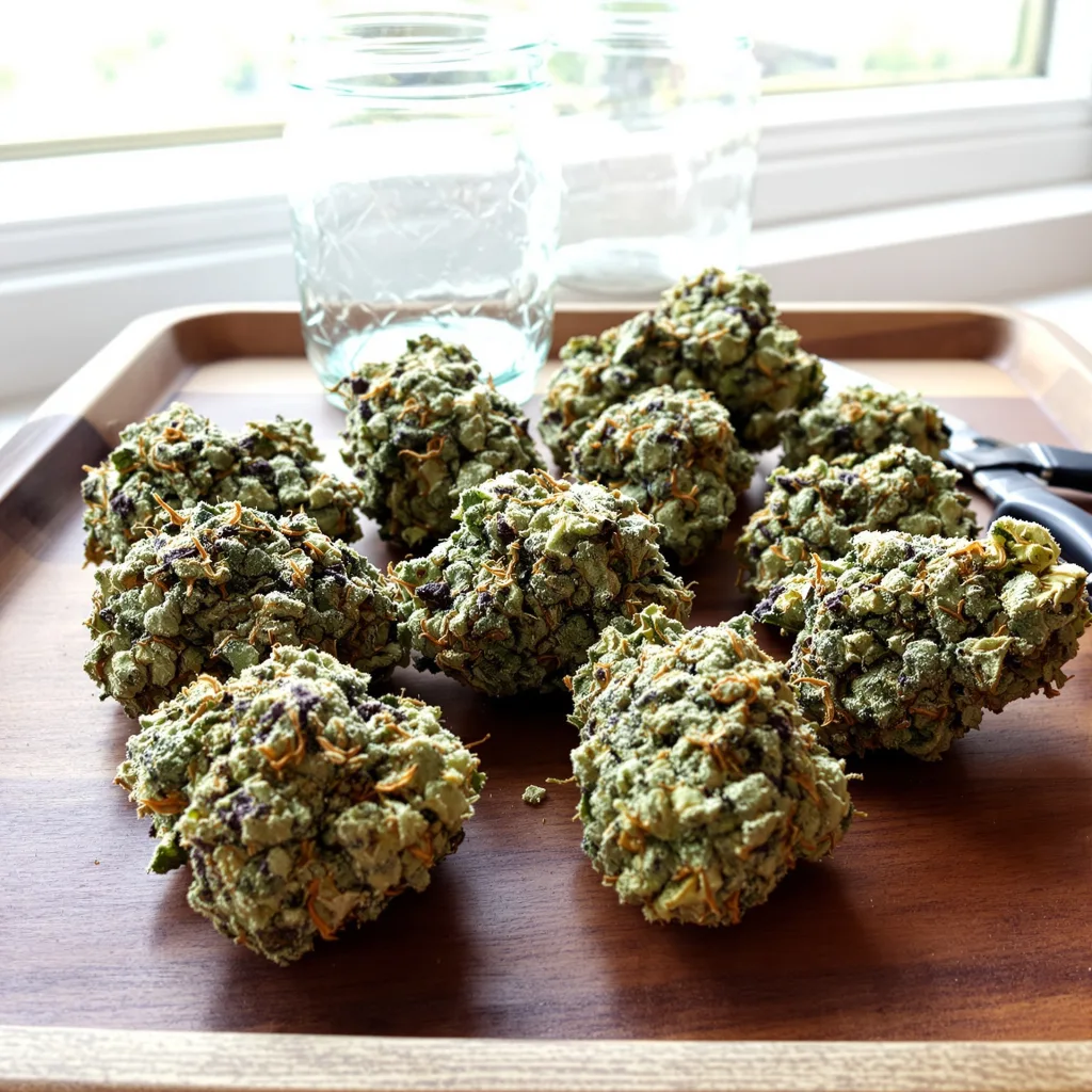 Superglue 52% indica / 48% sativa flower with visible trichomes