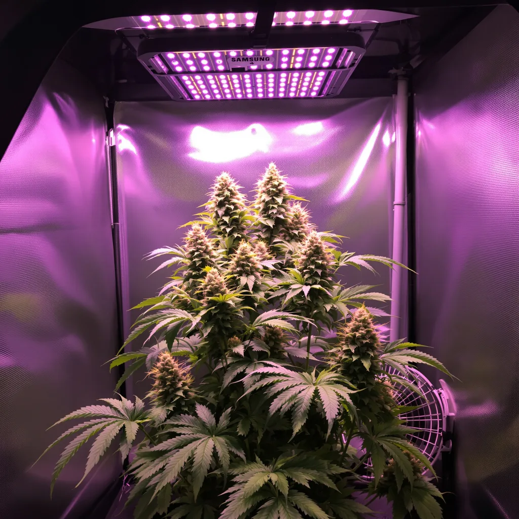 Superglue 52% indica / 48% sativa flower with visible trichomes