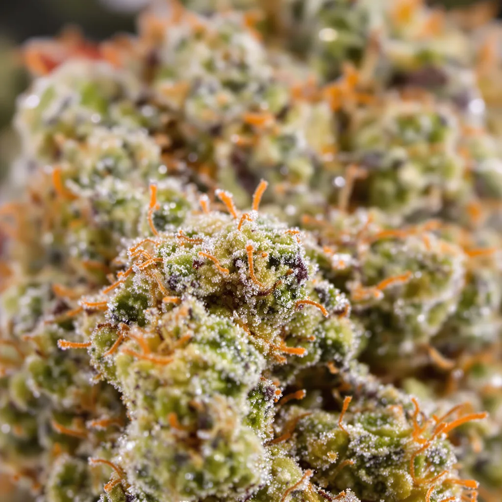 Superman OG cannabis bud close-up showing dense forest-green nugs