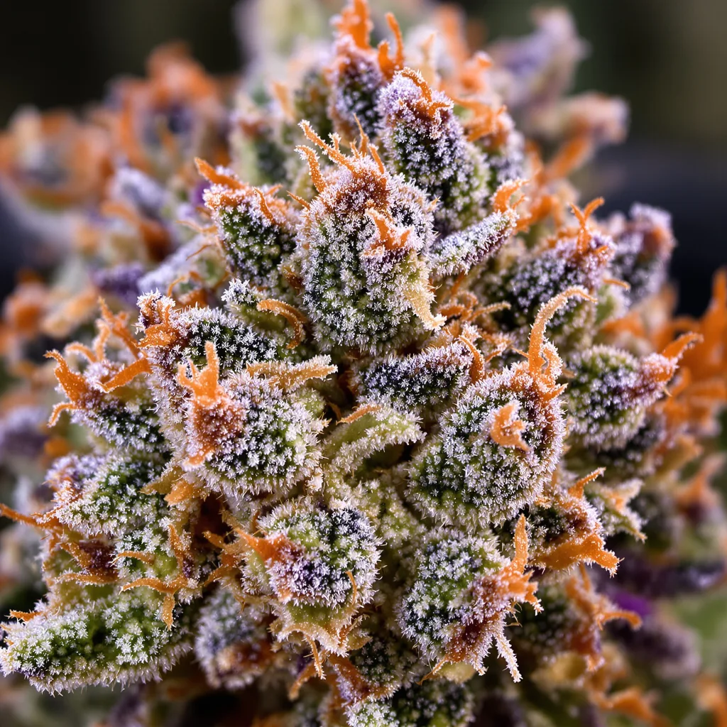 Sweet Berry cannabis bud close-up showing open-bud structure with orange pistils