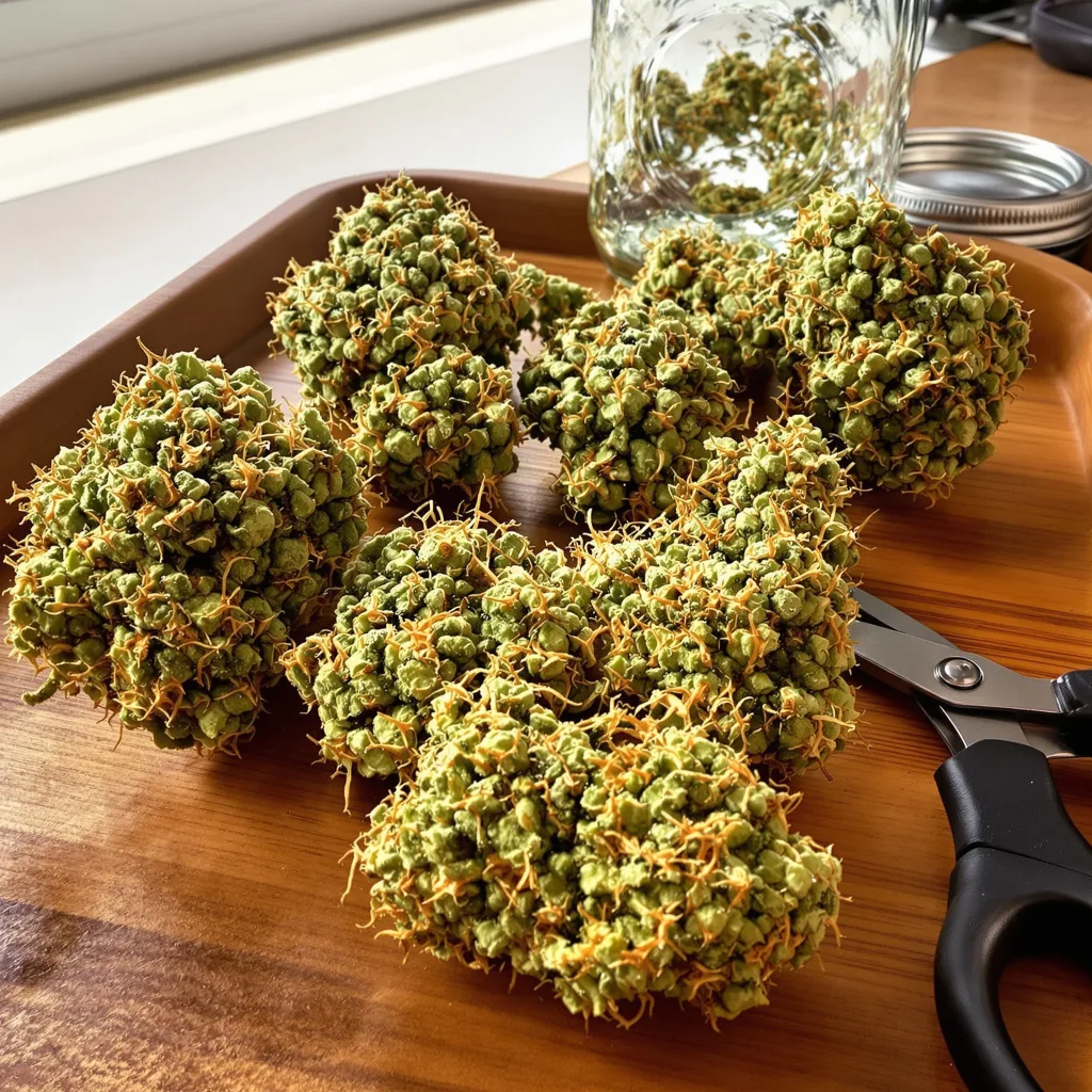 Sweet Cheese 17% indica / 83% sativa flower with visible trichomes