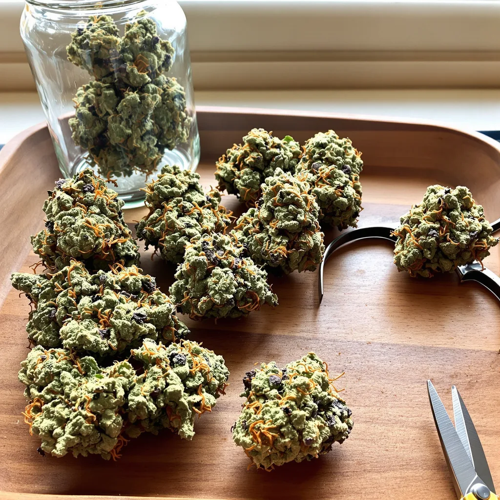 Sweet Tooth 36% indica / 64% sativa flower with visible trichomes