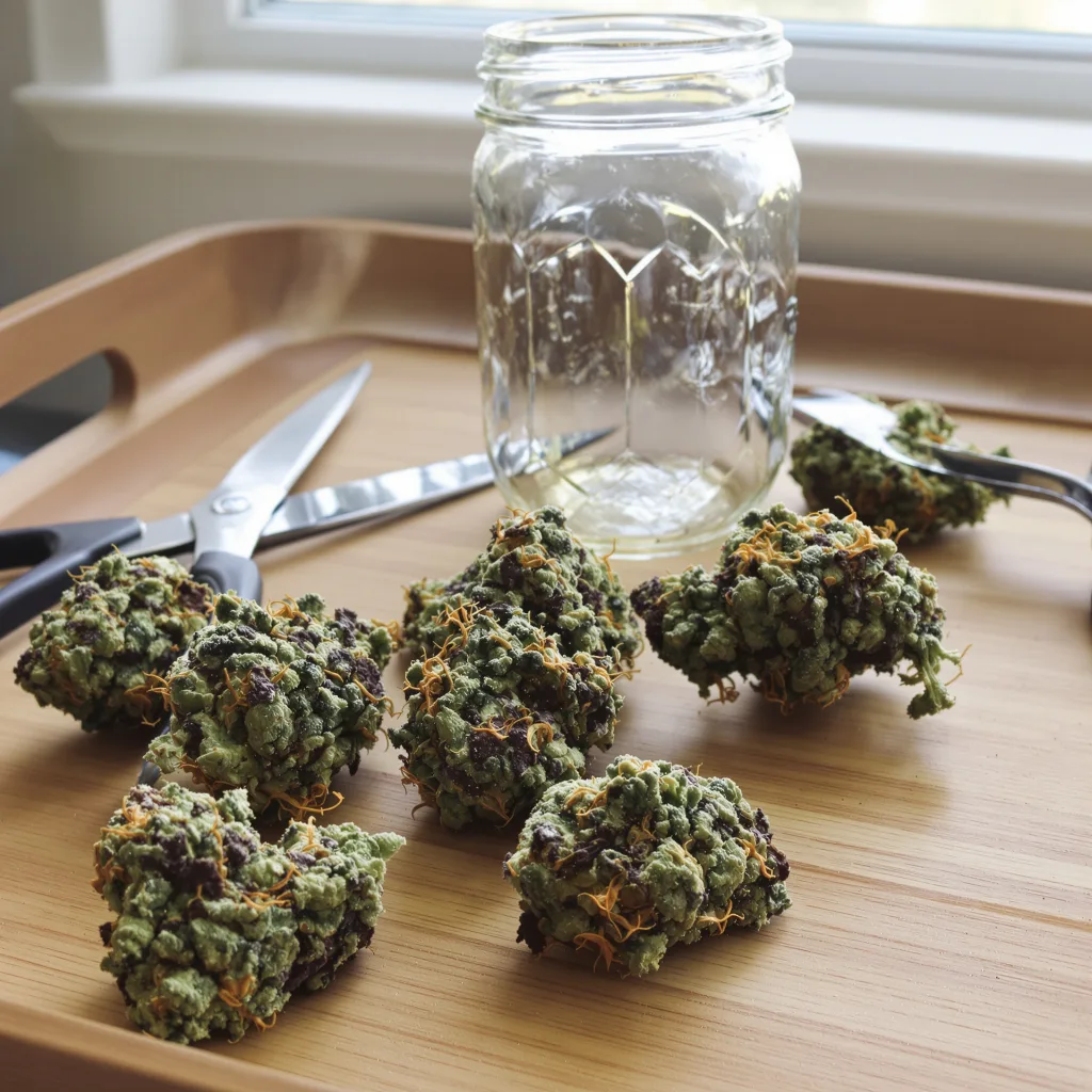 Swiss 72% indica / 28% sativa flower with visible trichomes