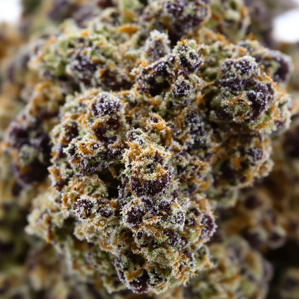 Swiss cannabis bud close-up showing dense purple-tinged calyxes